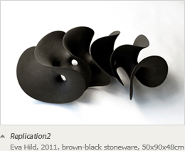 Replication 2 Eva Hild, 2011; brown-black stoneware, 50x90x48cm