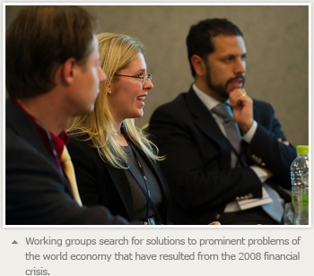 Working groups search for solutions to prominent problems of the world economy that have resulted from the 2008 financial crisis.